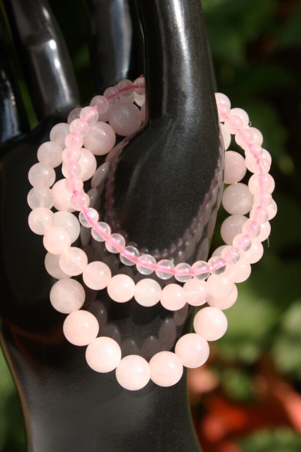 Bracelets en pierres naturelles de quartz rose de différentes tailles : 4mm, 6mm et 8 mm